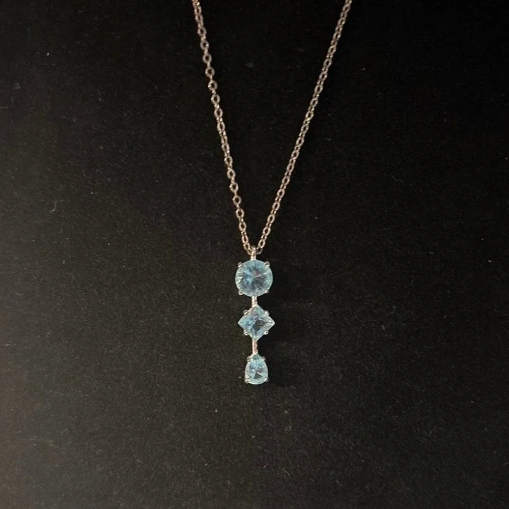 Blue Topaz Three Unique Shaped Stone Necklace - Napier
